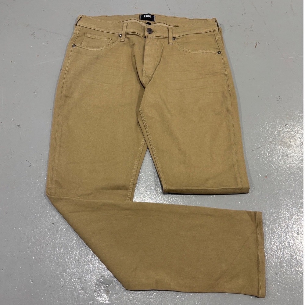 PAIGE Federal Slim Straight Leg Jeans Tan Khaki Mens 34 Stretch Denim Pants